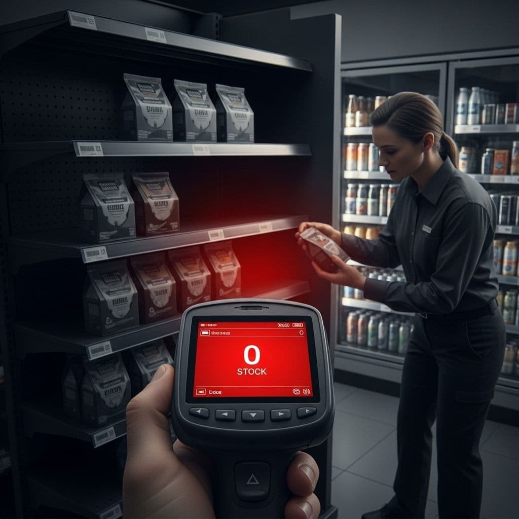 Inventory mismatch in retail store where scanner shows zero stock but products are still available on shelf